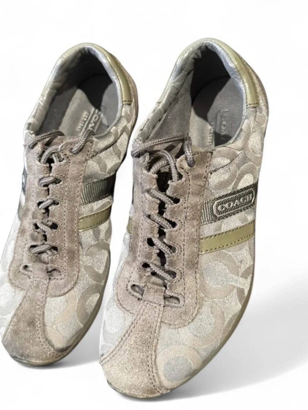Coach Taupe Signature Stripe Lace-Up Sneakers